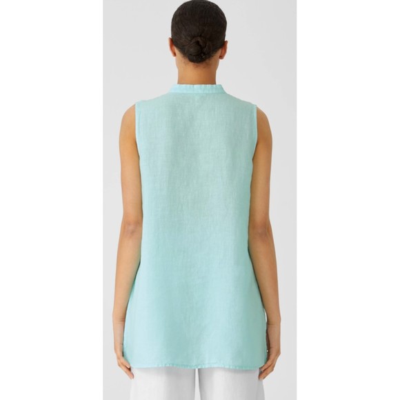 EILEEN FISHER Sleeveless Button Down Aqua Tunic - Picture 2 of 6